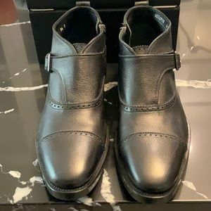 NEVER WORN Ferragamo Leather Brogue Ankle Boots with Zip Closure